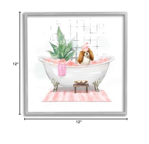 Image of 'Chic Cocker Spaniel Puppy in Pink Bubble Bath'| Framed Giclee Art | Stupell Industries | Gray, 12 x 12 Inches, Easy to Hang and Sturdy, Made in USA, by Ziwei Li