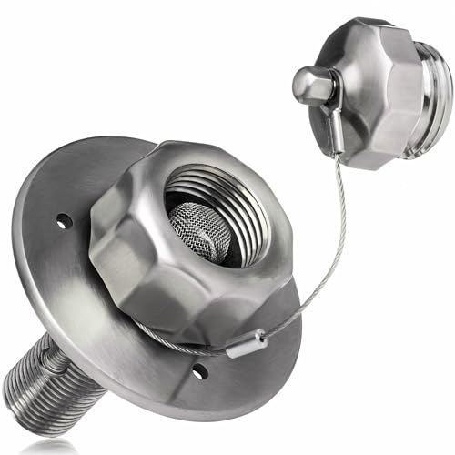 Renator RV City Water Inlet Connection with Check Valve, All Metal Construction, Brushed Stainless Steel