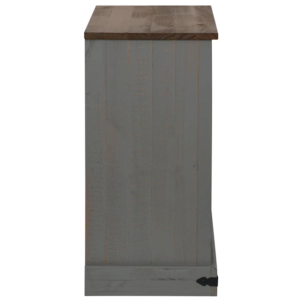 Credenza Halden in legno massello di pino grigio, 80 x 40 x 80 cm | Mobiletto compatto con anta scorrevole e 9 ripiani per vino in legno massello di pino per corridoio, cucina e soggiorno.
