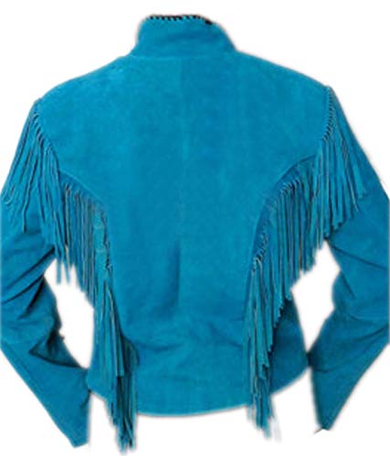 LEATHERAY Women Western Style Fringe Leather Jacket Turquoise, Excellent Quality, Xs-5xl2