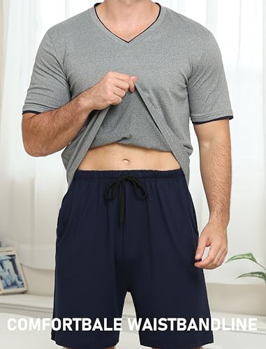 Image of MoFiz Mens Pajamas Set Short Sleeve PJ's Sleep Lounge Sleepwear Cool Pyjama Summer Sets Comfortable Lightweight