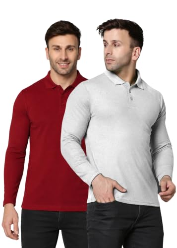 Image of INKKR Full Sleeve Men's Solid Polo Neck T-Shirt Combo