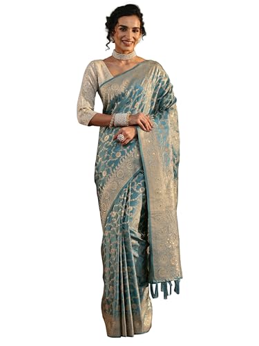 Image of Libas Woven Design Satin Saree for Women With Unstitched Blouse Piece | Traditional Saree for Festive & Wedding