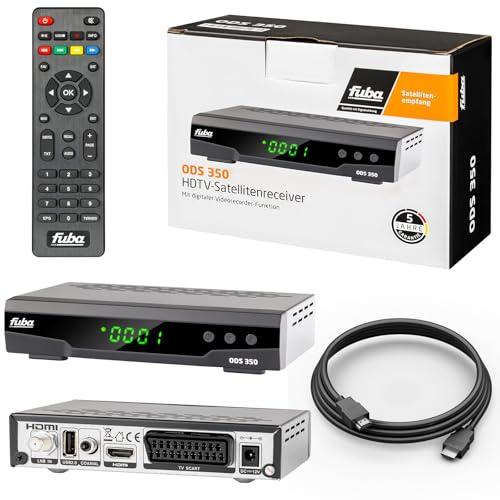 hb-digital Fuba HDTV - Receptor satélite digital Sat DVB-S/S2 ODS 350 + cable HDMI de 1,5 m, función de grabación, apto para PVR-Ready Unicable (pantalla LED de 4 dígitos, EPI, USB 2.0, reproductor