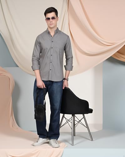 Image of Majestic Man Classic Slim Fit Solid Cotton Casual Shirt with Button-Down Collar