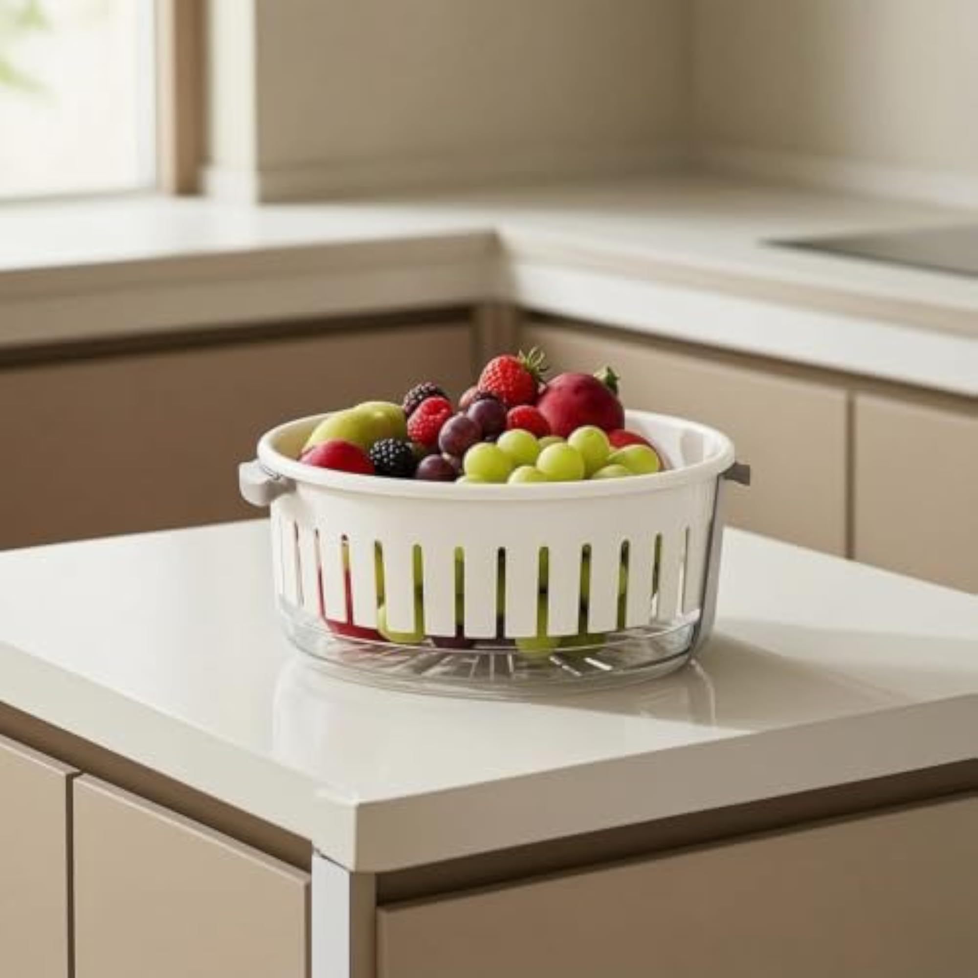 Double-Layer Fruit Washing Bowl with Strainer for Kitchen