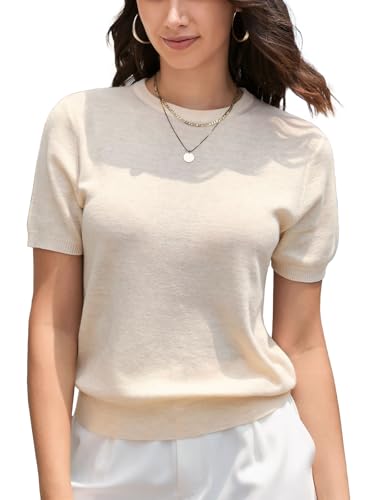 Image of DAIMIDY Womens Cotton Modal Short Sleeve Sweaters Summer Knit Tops | Breathable,Soft,Smooth Feel and Excellent Drape.Fit in Summer,Spring and Fall.