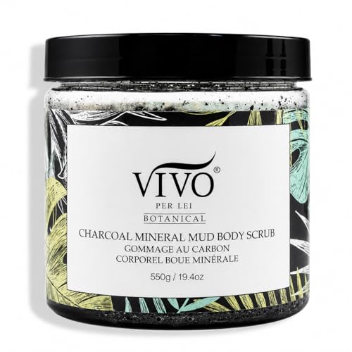 Vivo Per Lei Charcoal Body Scrub - Exfoliating Scrub for Under Arms, Elbows & Knees - Sea Salt Body Exfoliator with Kaolin Clay - Gentle Clay Scrubber - 550g / 19.4 oz