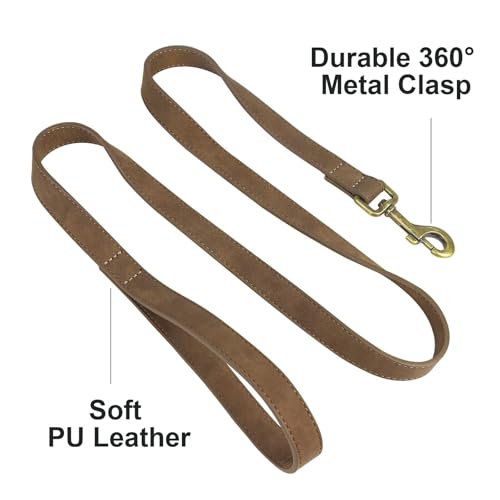 Didog Leather Dog Leash, Colorful Heavy Duty Dog Leash 4Ft, Strong And Durable Leather Leash, Walking And Training Dog Leashes For Small Medium Dogs,Brown thumb #2