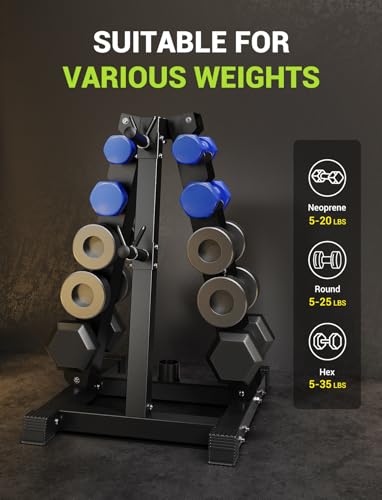 Image of YOLEO Dumbbell Rack, Adjustable & Compact Weight Rack for Dumbbell, Kettlebell, Barbell, Heavy Duty Weight Storage Organizer, Space-Saving Dumbbell Storage Stand Holder for Home Gym - 1100LBS Capacity (Rack Only)