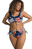  Ulla Popken Bikini, Mustermix, Softcups, Volant, Schnürung Bikinis, Cornflower Blue, 48 para Mujer