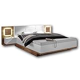 Capri Stilvolle Doppelbett Bettanlage mit Bettkasten & LED-Beleuchtung 180 x 200 cm - Schlafzimmer Komplett-Set in Wildeiche-Optik, Weiß - 305 x 100 x 239 cm (B/H/T)