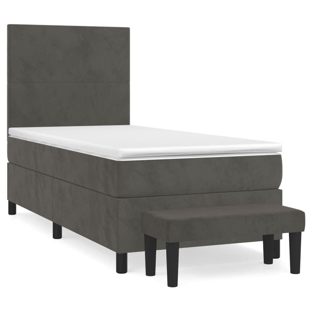 Samt verstellbares Kopfteil Boxspringbett Grau 90x190 cm