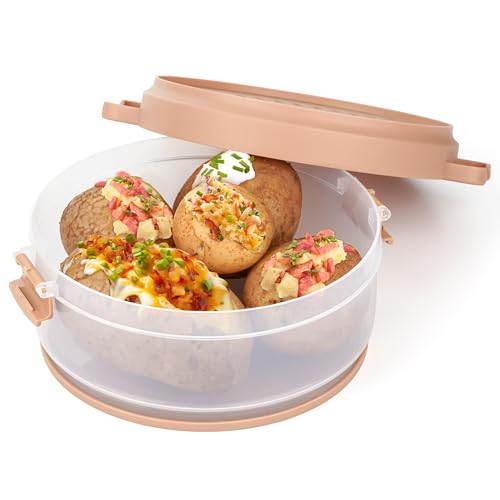 Winter Shore Vaporera Microondas para Patatas Cocidas - Olla de Cocina Vapor Plástico Transparente Cocinar Patatas Tiernas - Cocción Rápida, Apta para Lavavajillas, Sin BPA - 24 x 19,5 x 9,5 cm