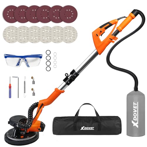 Lijadora para construcción en seco XDOVET, lijadora de pared de 750 W con conexiones de vacío de dos canales, disco de lijado de 225 mm, lijadora eléctrica con 20 discos de lijado 1pcs