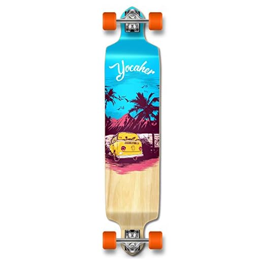 Yocaher Drop Down concave Pro Complete Longboard Cruiser Freestyle Skateboard and Decks (Complete-VW-Blue N' Red)
