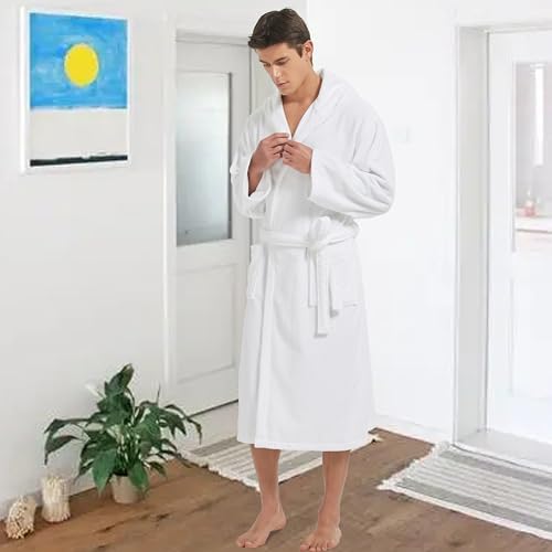 Image of Mens Robe with Hood-Classic Terry Cloth Bathrobe for Men,Soft Knee Length Bathrobes