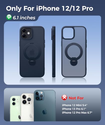 Image of FNTCASE for iPhone 12 Case: iPhone 12 Pro Phone Case [360 Spin Magnetic Stand] [Compatible with Magsafe] [Screen Protector] Translucent Matte Military Grade Shockproof Phone Cover - Deep Blue
