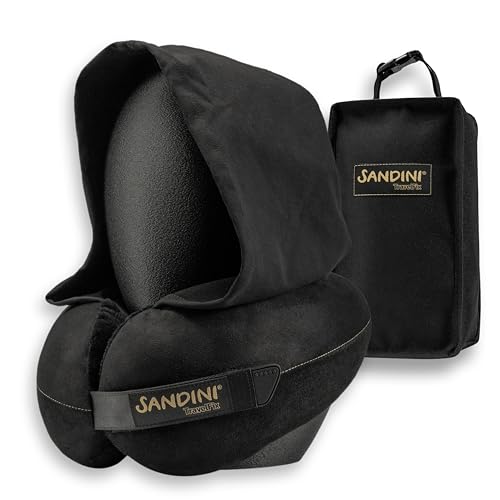 SANDINI Travelfix Hoodie - Premium Oreiller de Voyage, Oreiller Cervical avec Fonction de Soutien Ergonomique et...