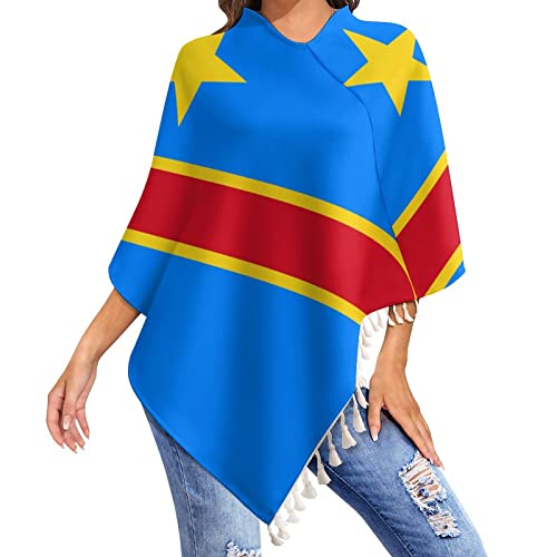 Calculay Fringe Scarf Shawl, Perfect for Events, Parties, Weddings, Beach Trips, Birthday Gifts Congo (DRC) Flag