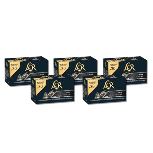 L'OR Espresso Onyx Intensity 12 Aluminium Coffee Capsules Compatabile with Nespresso Machines 250 capsules (50 capsules x 5 packs)