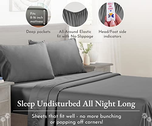 California Design Den - Hotel Luxury Sheets King Size 100% Cotton, 600 Thread Count Deep Pocket, Snug Fit, Soft & Crisp Cooling Hotel-Quality Bedsheets 4 Piece Set, Sateen Weave (King, Gray) #TOP3