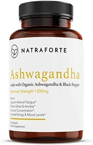 Ashwagandha 1300mg Made with Organic Ashwagandha Root Powder with 10mg Black Pepper Extract Supplements - Adrenal Fatigue Support - Stress and Anxiety Relief - 120 Capsules
