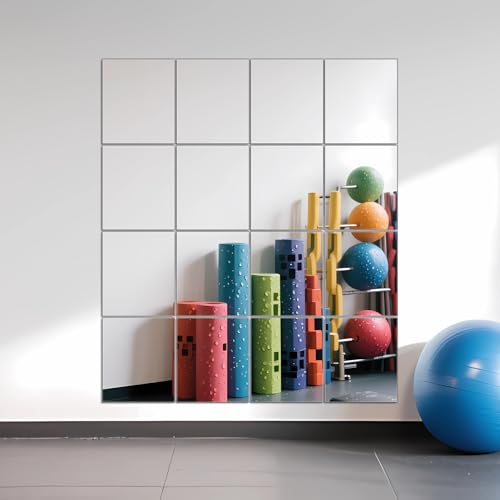 Image of Ruomeng Home Gym Mirrors 14 inch x 12 inch x 16Pcs Wall Mounted Mirror Glass Frameless Full Length Mirror Tiles for Home Gym, Bedroom, Door & Bathroom