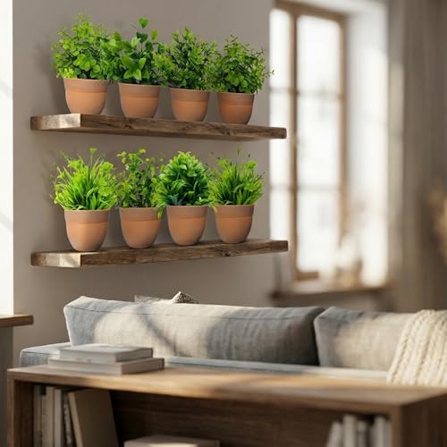 Image of Dekorly Artificial Potted Plants, Artificial Plastic Eucalyptus Plants Small Indoor Potted Houseplants, Small Faux Plants for Home Decor Bathroom Office Farmhouse (Round Brown Pot-8)