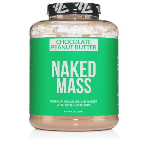 NAKED Vegan Mass - Chocolate Peanut Butter - 1,290 Calories, Nothing Artificial, All Natural Chocolate PB Weight Gainer Protein Powder, Non-GMO, Soy & Gluten Free - 8LB Bulk - 11 Servings