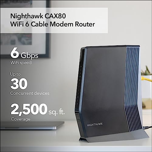 NETGEAR Nighthawk Cable Modem and WiFi 6 Router Combo (CAX80) - Compatible with All Major Cable Providers incl. Xfinity, Spectrum, Cox - Cable Plans up to 2 Gbps - AX6000 WiFi 6 Speed - DOCSIS 3.1 by NETGEAR - Image 2