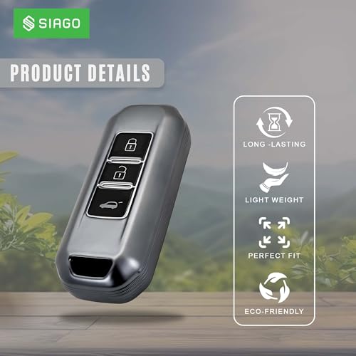 Image of SIAGO TPU Key Cover and Round Key Chain Compatible with Morris Garages MG Hector, 3 Button Flip Key (Grey)