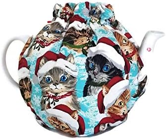 Tea Cozy/Farmhouse Decor/Tea lover gift/tea cosy, quilted tea warmer with Christmas cats on blue for a 5-8 cup teapot #675