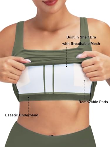 Image of Sunzel Square Neck Longline Sports Bra, Built-in Bra Crop Tank Top | Buttery Soft, Removable Pads, Light to Medium Support, Wide Straight Straps, Yoga, Pilates, Gym, Daily Wear