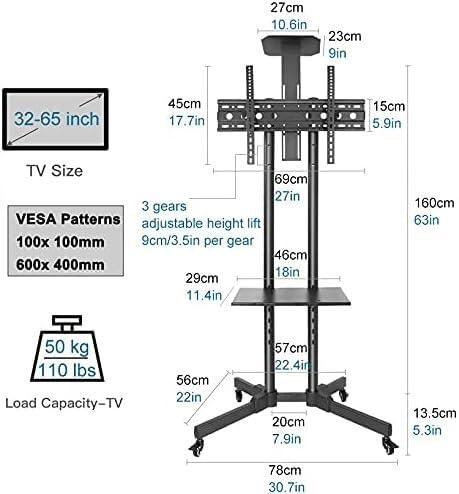 Carro móvil para TV con ruedas y estante ajustable miniatura 4