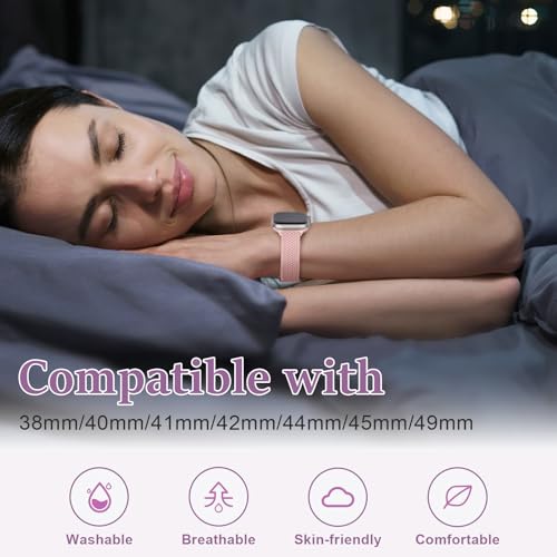 Image of Slim Braided Bands for Apple Watch Band 40mm 41mm 42mm 38mm 46mm 44mm 45mm 49mm Women,Stretchy Solo Loop Nylon Elastic Thin Narrow Skinny Strap for iWatch Ultra 3 SE 3 Series 11 10 9 8 7 6 5 4 3 2 1