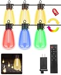 98FT Outdoor String Lights with Remote - Multicolor & Warm White, 8 Light Modes Timer Waterproof Patio Lights Dimmable String Lights with Shatterproof for Deck Outside Porch Backyard Party