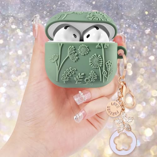 Image of Floral Case for Apple Airpods iPods 4 Case Cover Women-VISOOM 2025 3D Silicone Airpod iPod 4th Generation Protective Cases Cute with Keychain for AirPod Earbuds 4th Gen Wireless Charging Cases