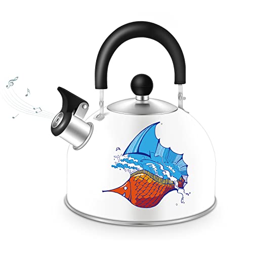 Tea Kettle Stovetop Loud Whistling Teakettle 2.5 Liter, Color-Changing Whistle Tea Pot Water Kettle Food Grade Stainless Steel Stove Top Tea Pots with Heat Proof Cool Handle