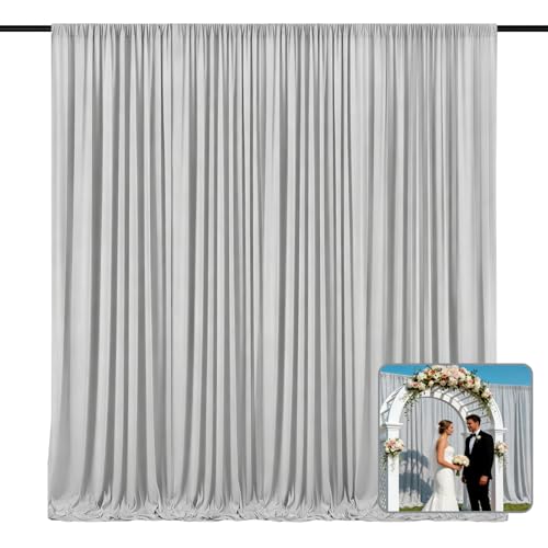 Image of 2 Panels Deep Gray Backdrop Curtain, 10 x 10 Feet Polyester Background Curtains for Parties, Weddings, Baby Showers, Halloween, Christmas, Birthday Party Photoshoot Backdrop Curtains Decorations