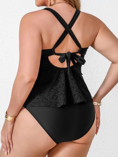 CUPSHE Women's Plus Size Tankini Sets V Neck Wrapped Front Two Piece Swimsuits Crisscross Back Self Tie Mid Rise2