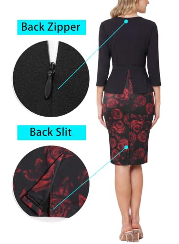 Image of VFSHOW Womens Work Business Office Front Zipper Peplum Church Sheath Dress