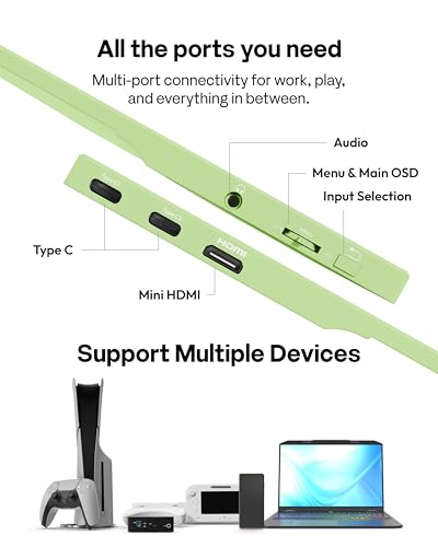 Image of Pixio PX160 Wave Mint Green Portable Monitor 15.6 inch 60Hz FHD 1080p IPS Panel HDR Screen Cover Stand USB-C HDMI Laptop Screen Extender Portable Monitor for Laptop, PC, Console, Phone
