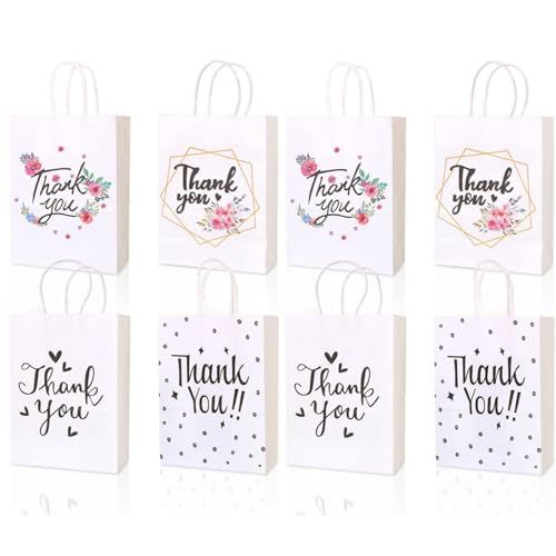 8 Pack Thank You Gift Bags Wedding Gift Bags Paper Candy Bags with Handles Party Bags for Elegant Wedding Birthday Girls Parties Baby Shower Parties