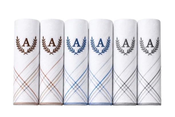 Image of GOLU MOLU Cotton White Formal Handkerchief Pack Of 6 | Office Travel Daily Use | Custom Initial Design | Free Size | Cotton Fabric | Customised N95 Mask Included