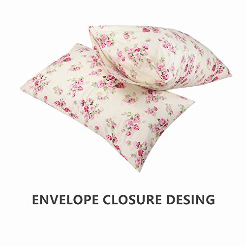 Red Floral Queen Size 100% Cotton Pillow Cases with Envelope Closure