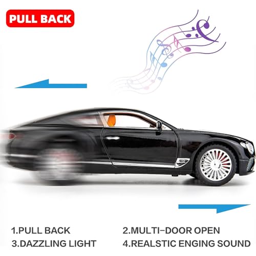 Image of 124 Diecast Metal Toy Car Bentl Continental Diecast Car For Kids Light Sound Pullback Openable Door, Multi Color