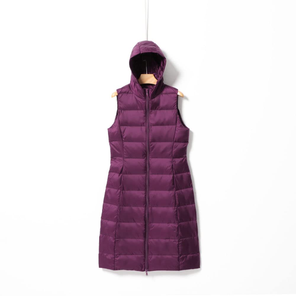Manteau sans Manche Femme, Doudoune Femme Longue Veste sans Manches À Capuche Violet Steppweste Gilet Élégant Gilet Matelassé sans Manches Manteau Puffer Femmes Hiver Chaud Gilet Office Home