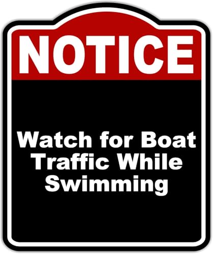 Watch for Boat Traffic While Swimming Notice Red Black Aluminum Composite Sign 15 x 18 inches
