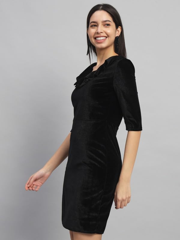 Image of V-Neck Party Dress for Women Bodycon | Shiny Velvet Half Sleeves Above Knee Length Outfit